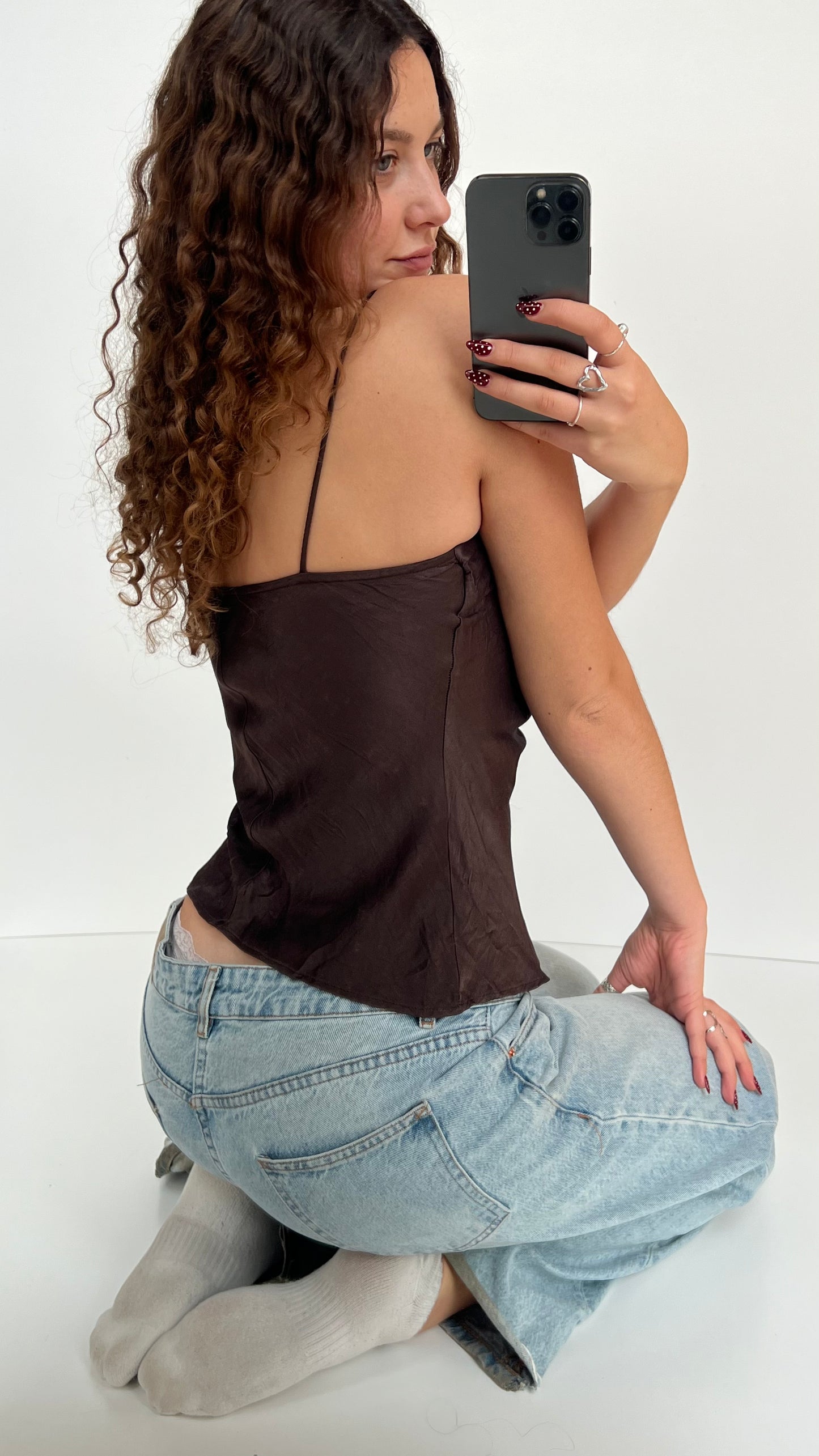 00s brown satin cami- size M