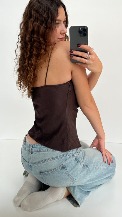 00s brown satin cami- size M