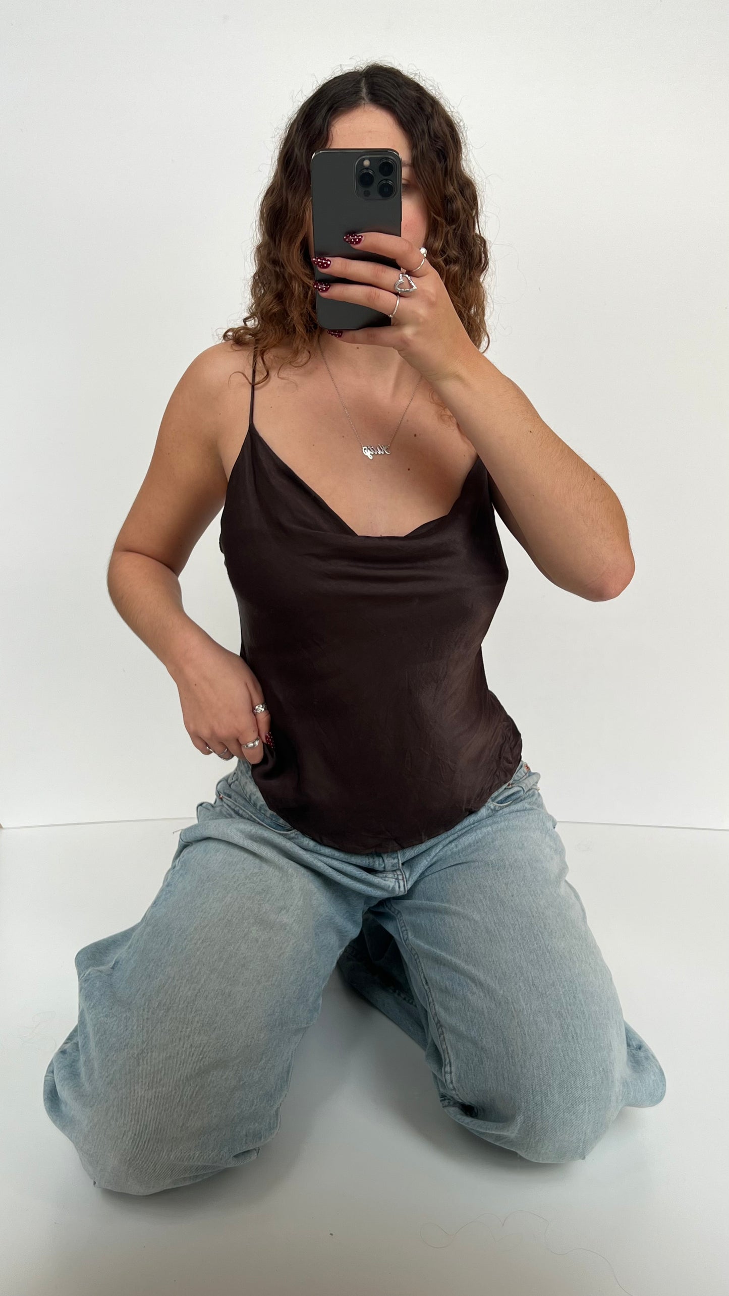 00s brown satin cami- size M