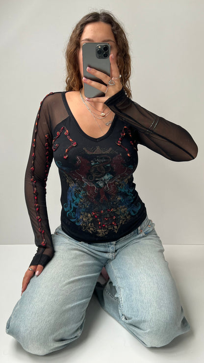 00s Save The Queen mesh long sleeve top- size S