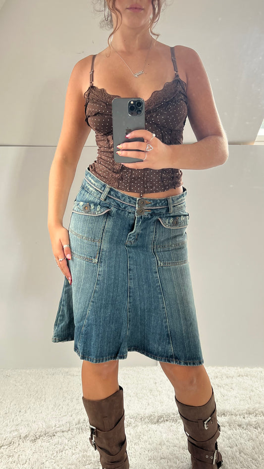 00s denim midi skirt- size M