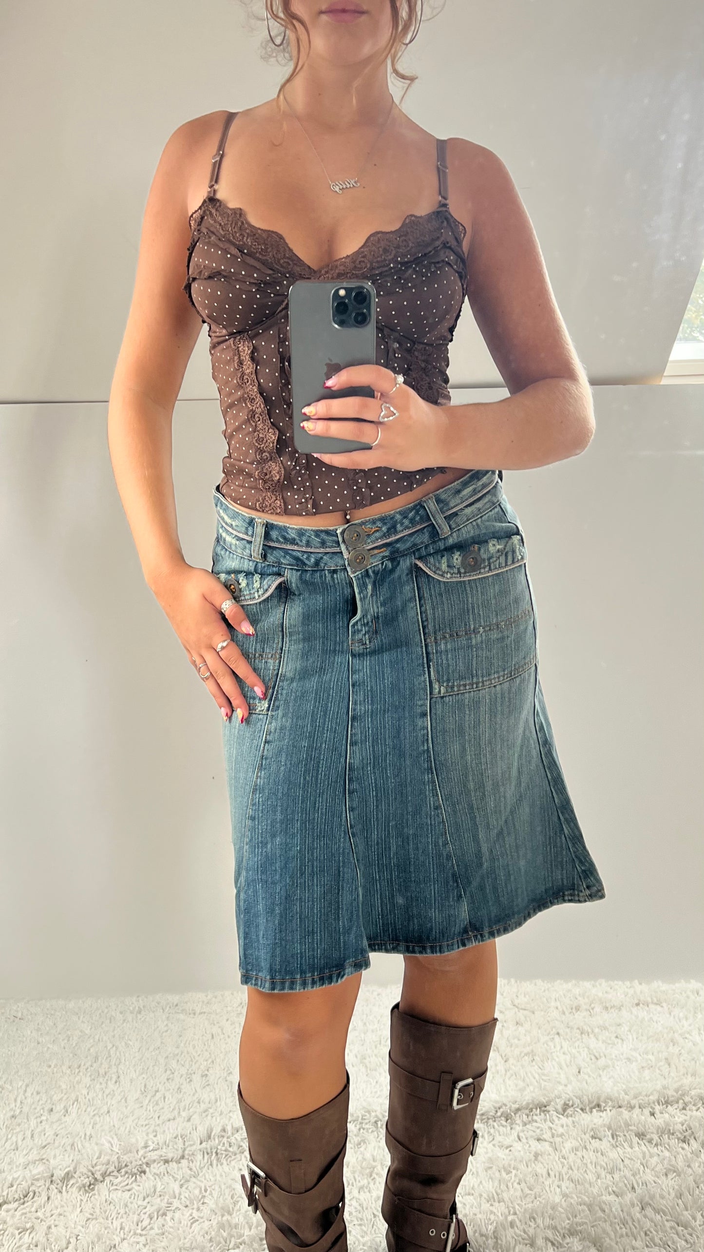 00s denim midi skirt- size M