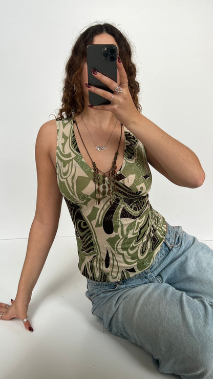 00s green necklace tank top- size M