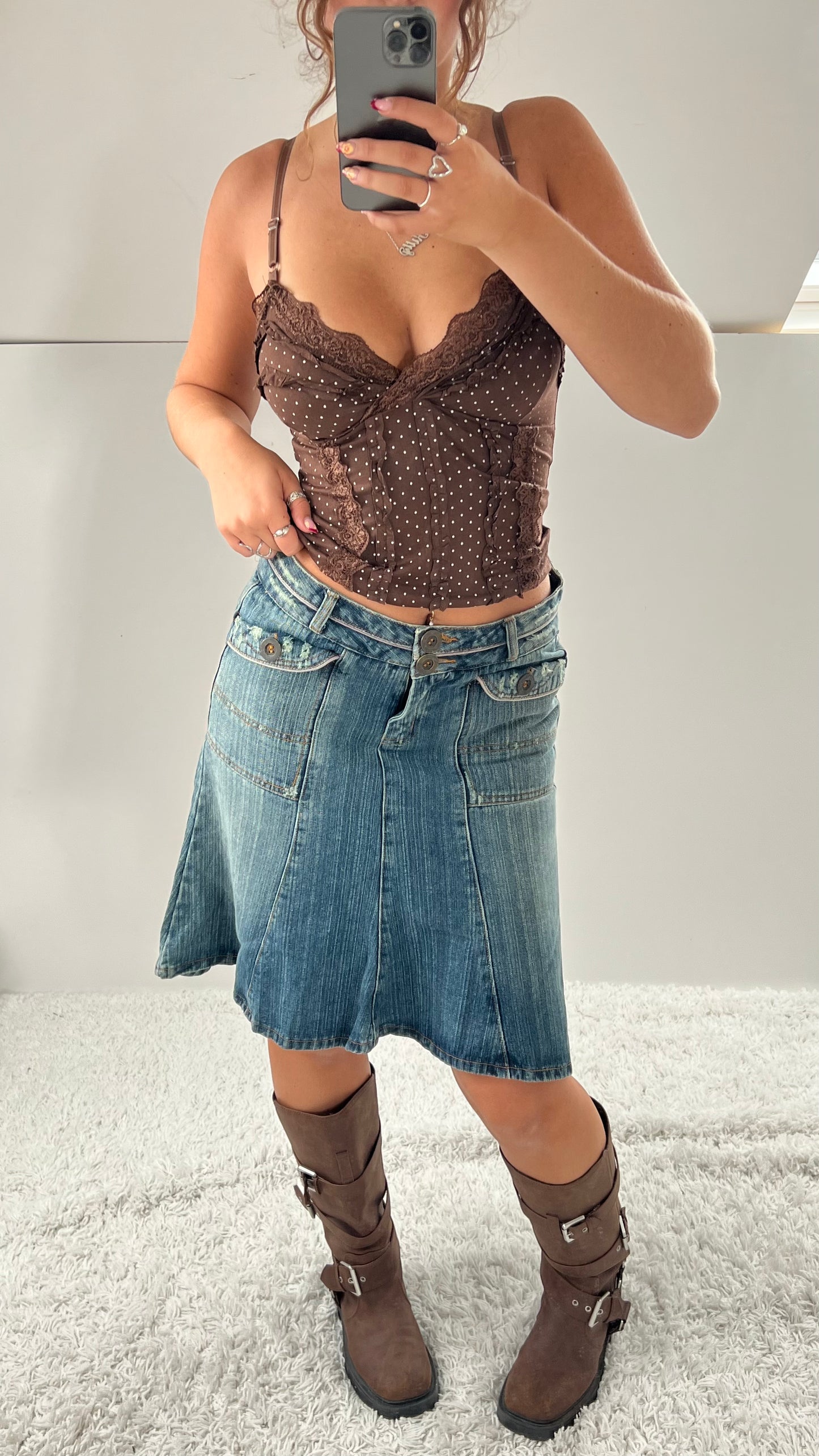 00s denim midi skirt- size M