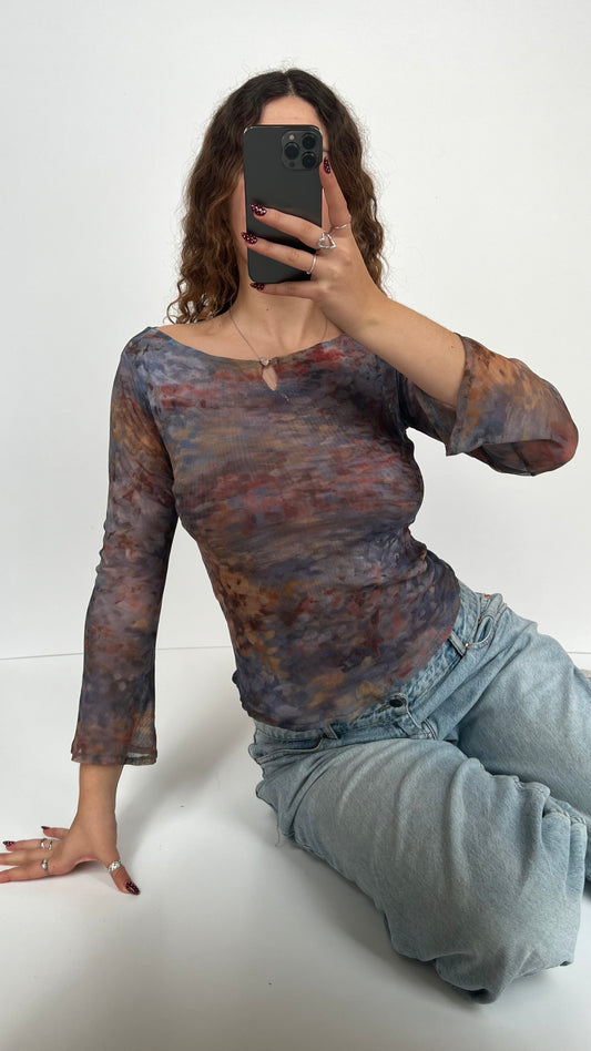 00s blue pink mesh long sleeve- size S