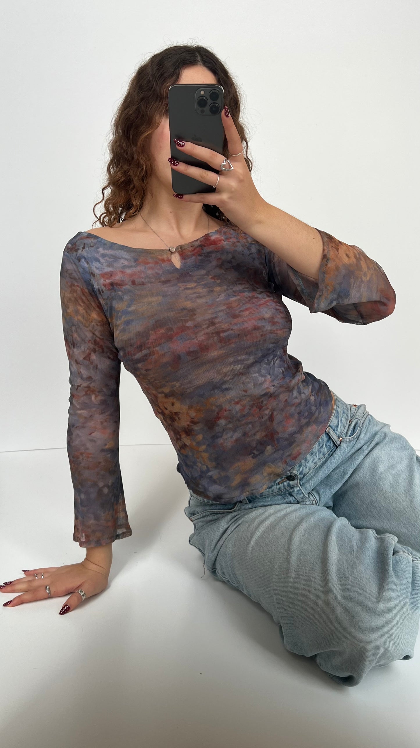 00s blue pink mesh long sleeve- size S