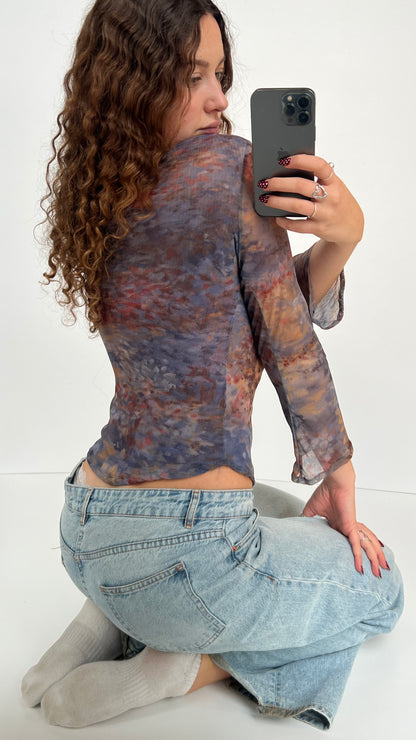 00s blue pink mesh long sleeve- size S