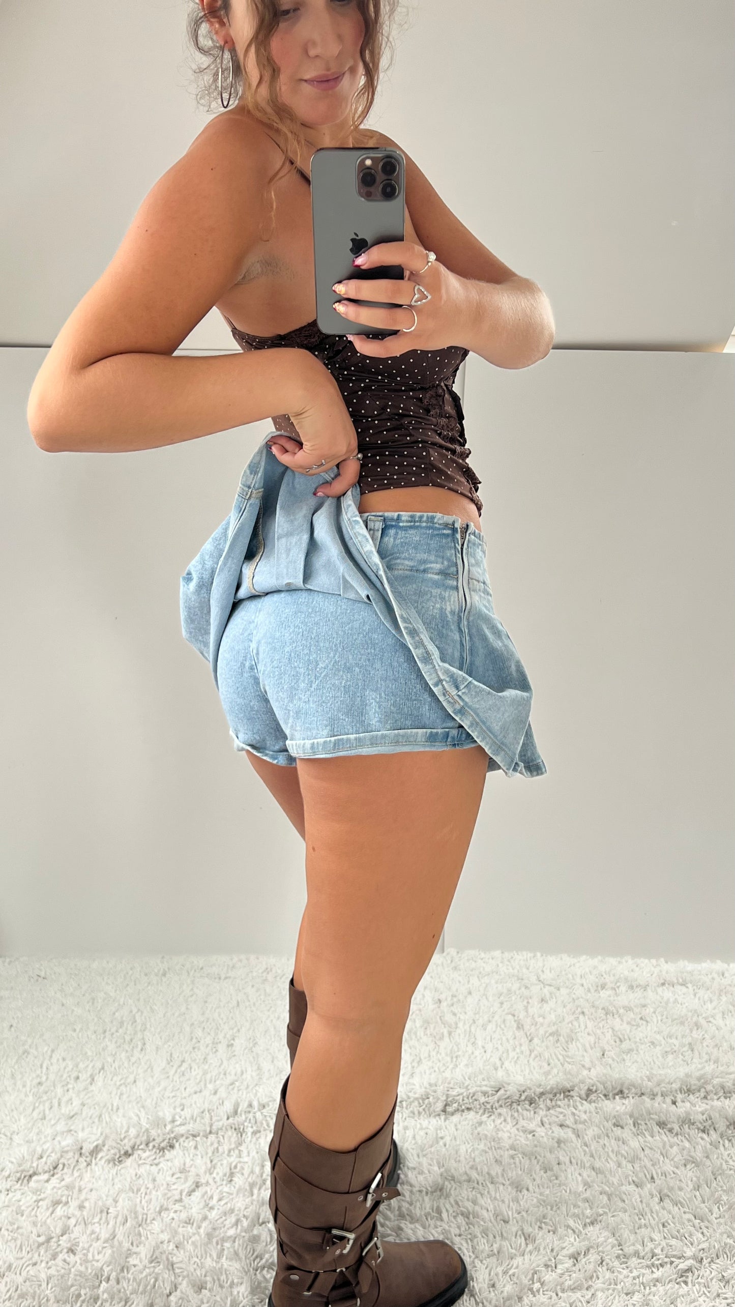 00s denim pleated mini skirt- size L