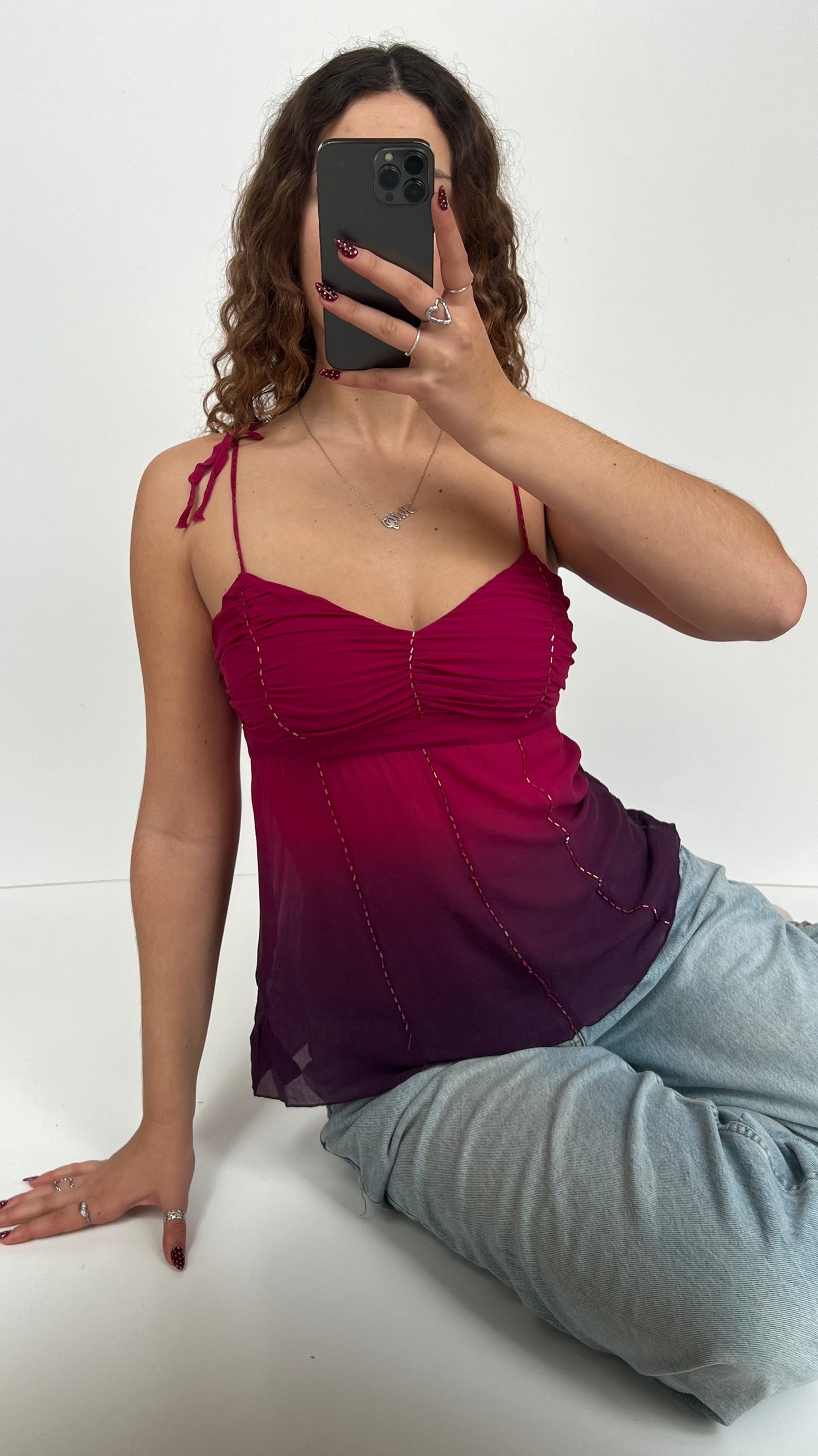 00s pink silk cami- size S