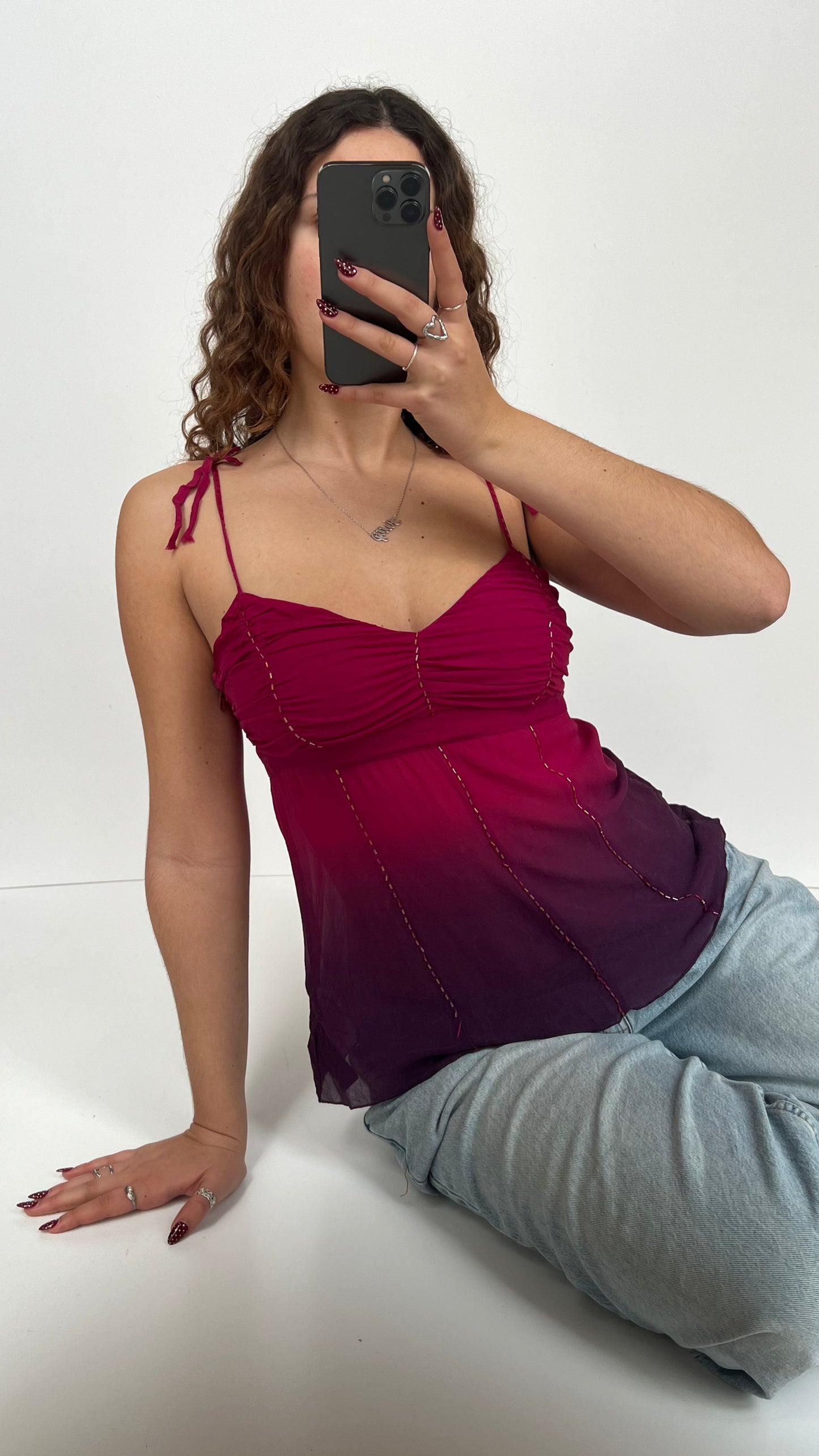 00s pink silk cami- size S