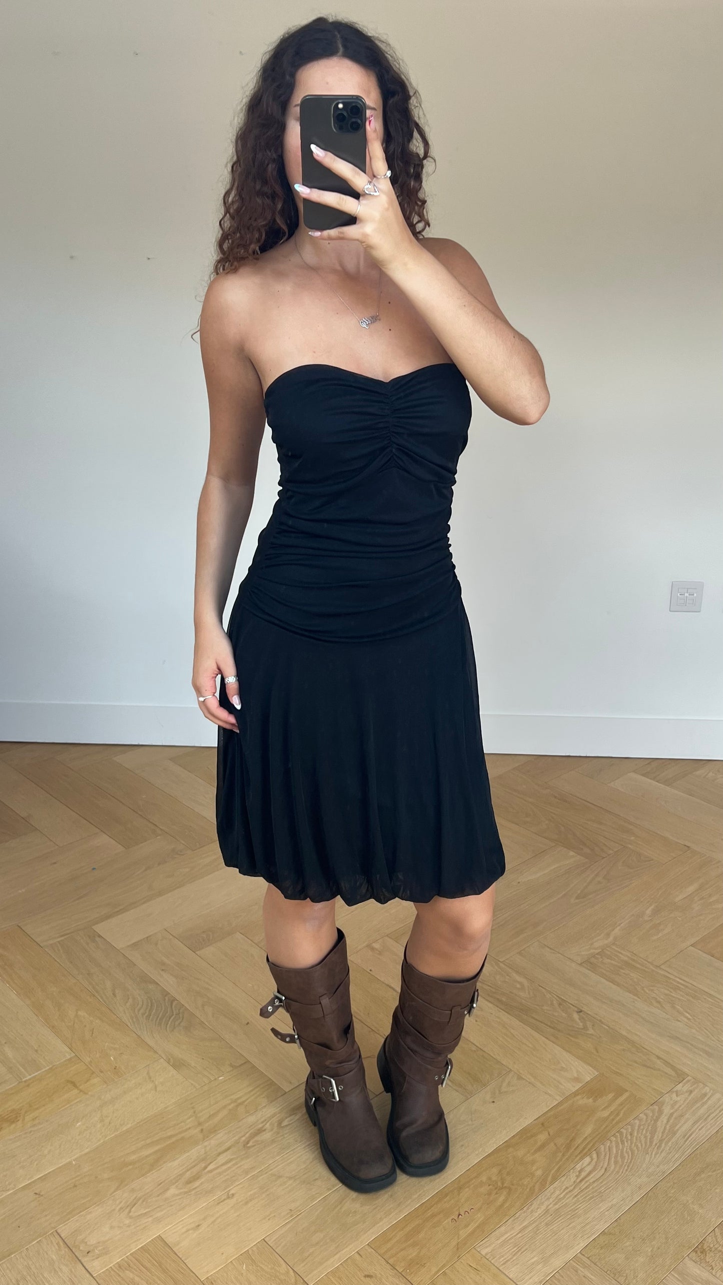 00s black mesh midi dress- size M