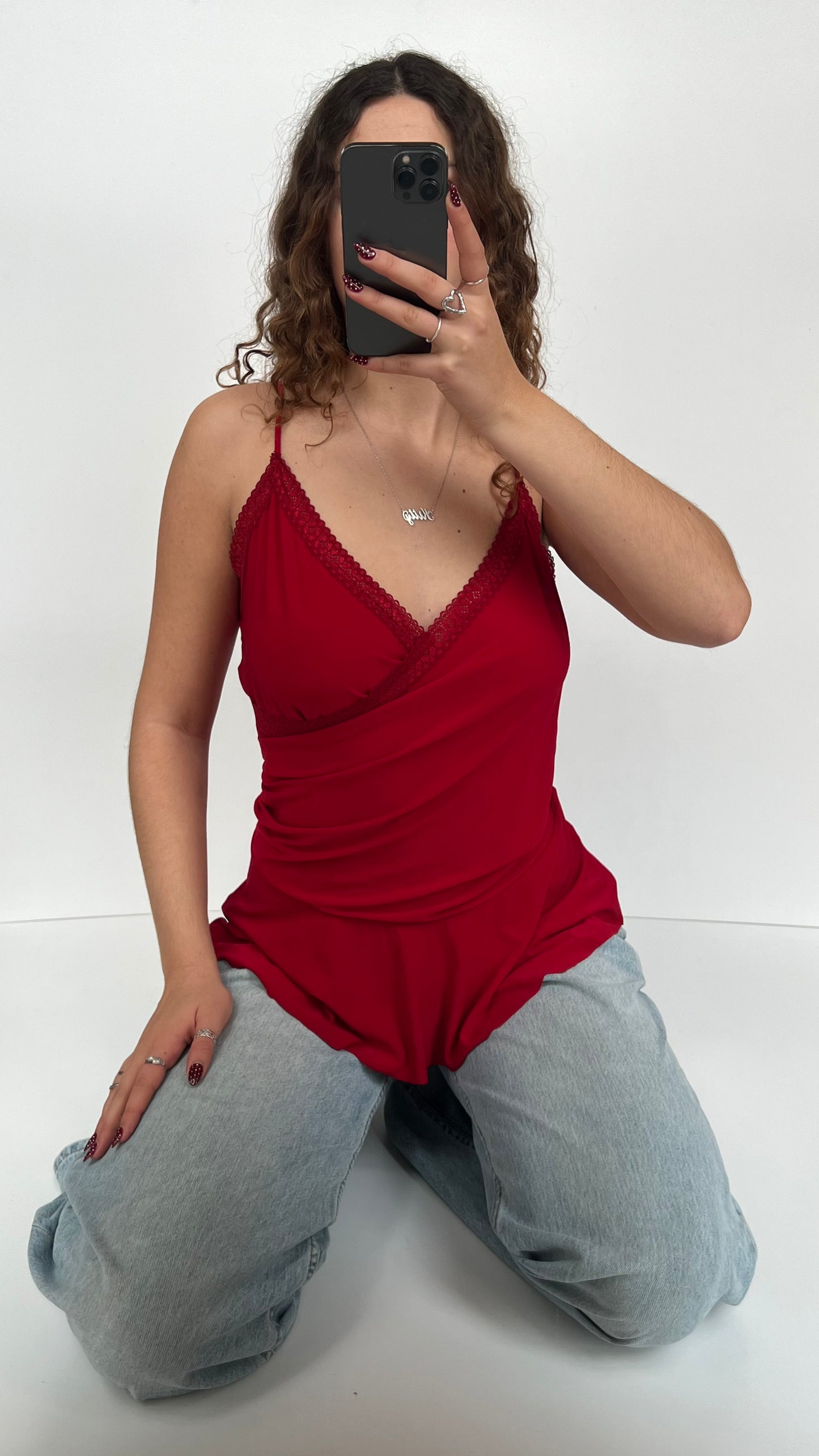 00s red ruffle cami- size XL