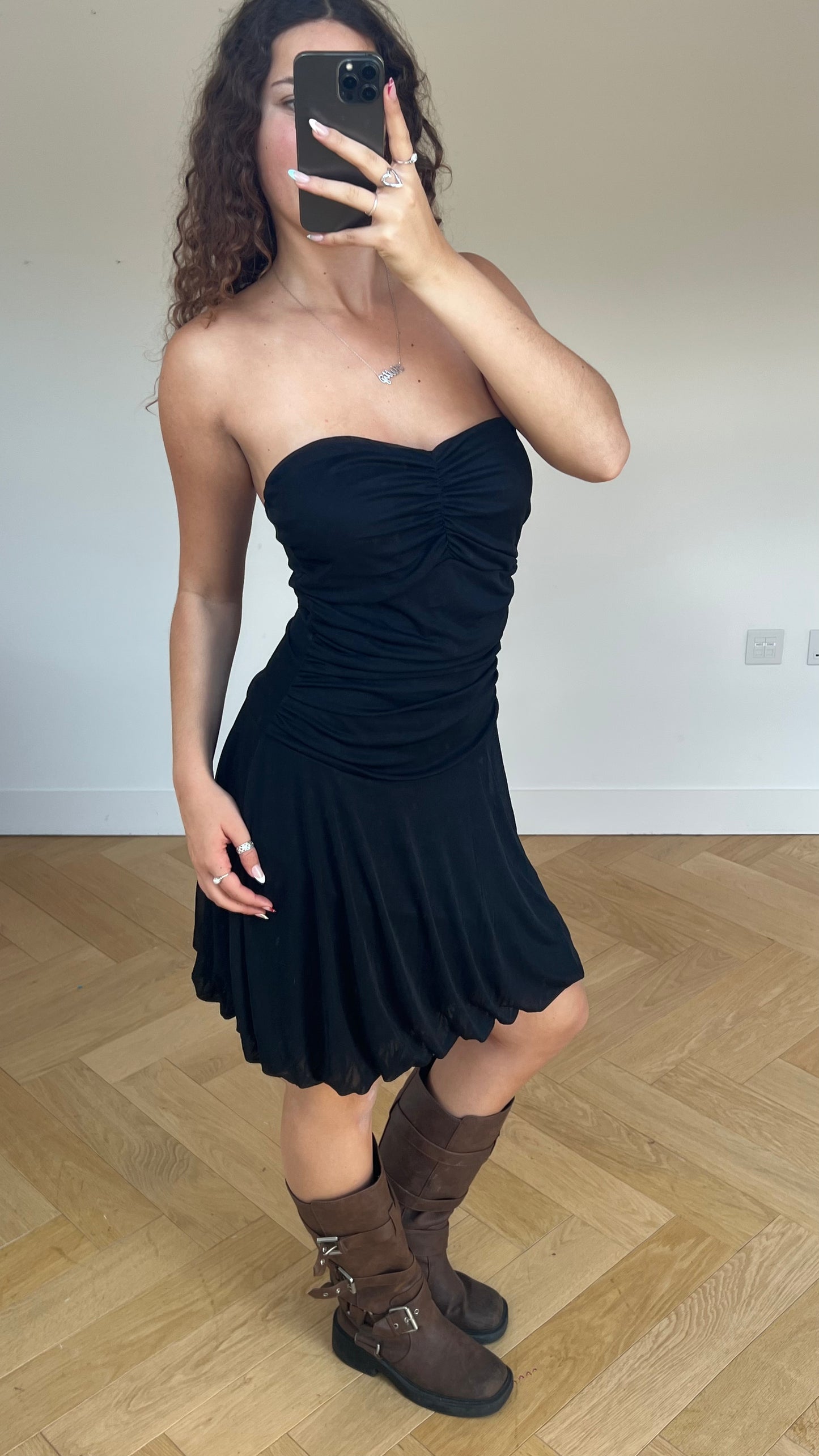 00s black mesh midi dress- size M