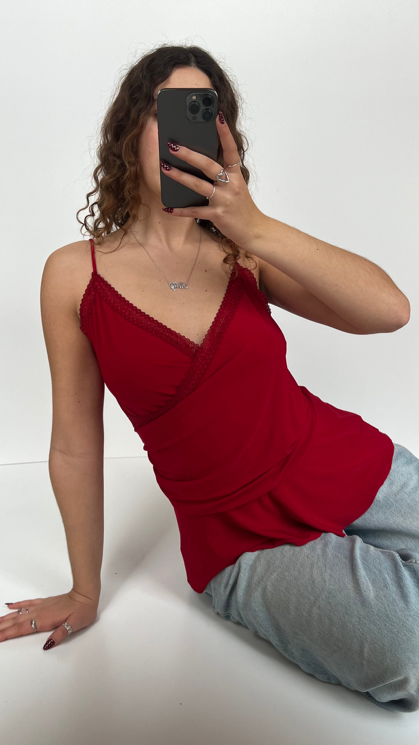 00s red ruffle cami- size XL