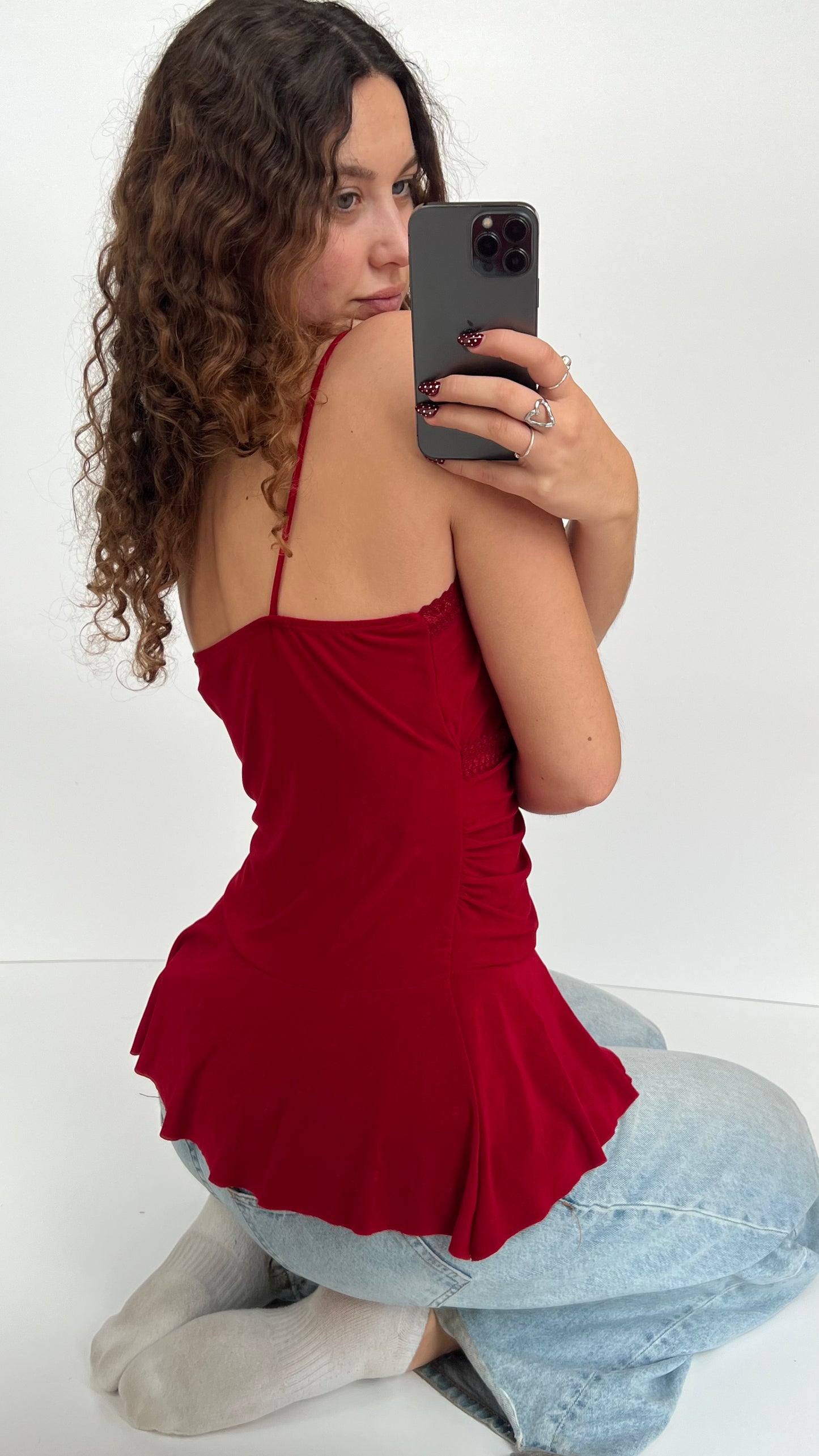 00s red ruffle cami- size XL