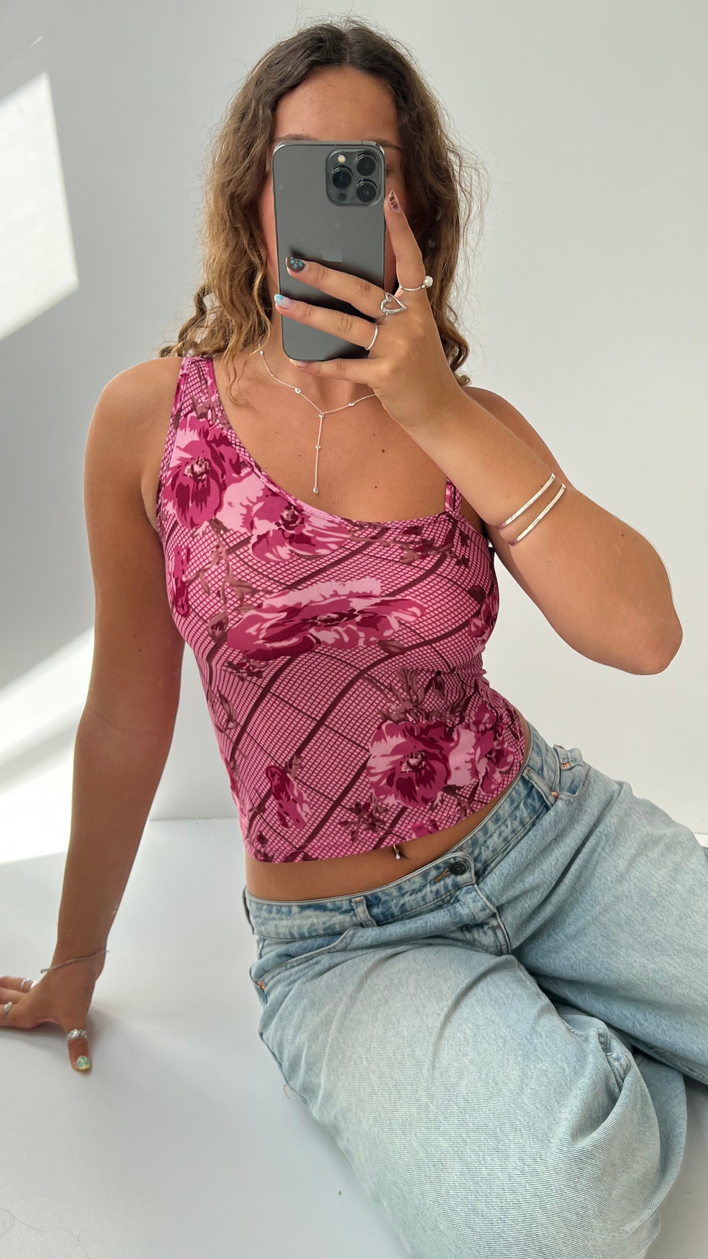 00s pink floral cami- size M
