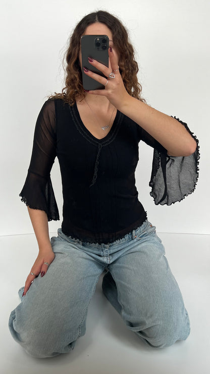 00s black mesh long sleeve top- size S