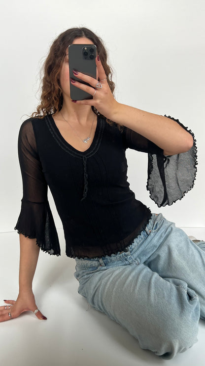 00s black mesh long sleeve top- size S