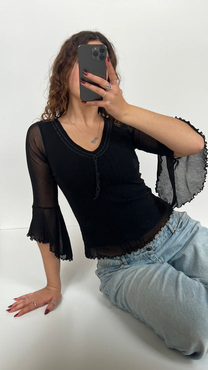 00s black mesh long sleeve top- size S