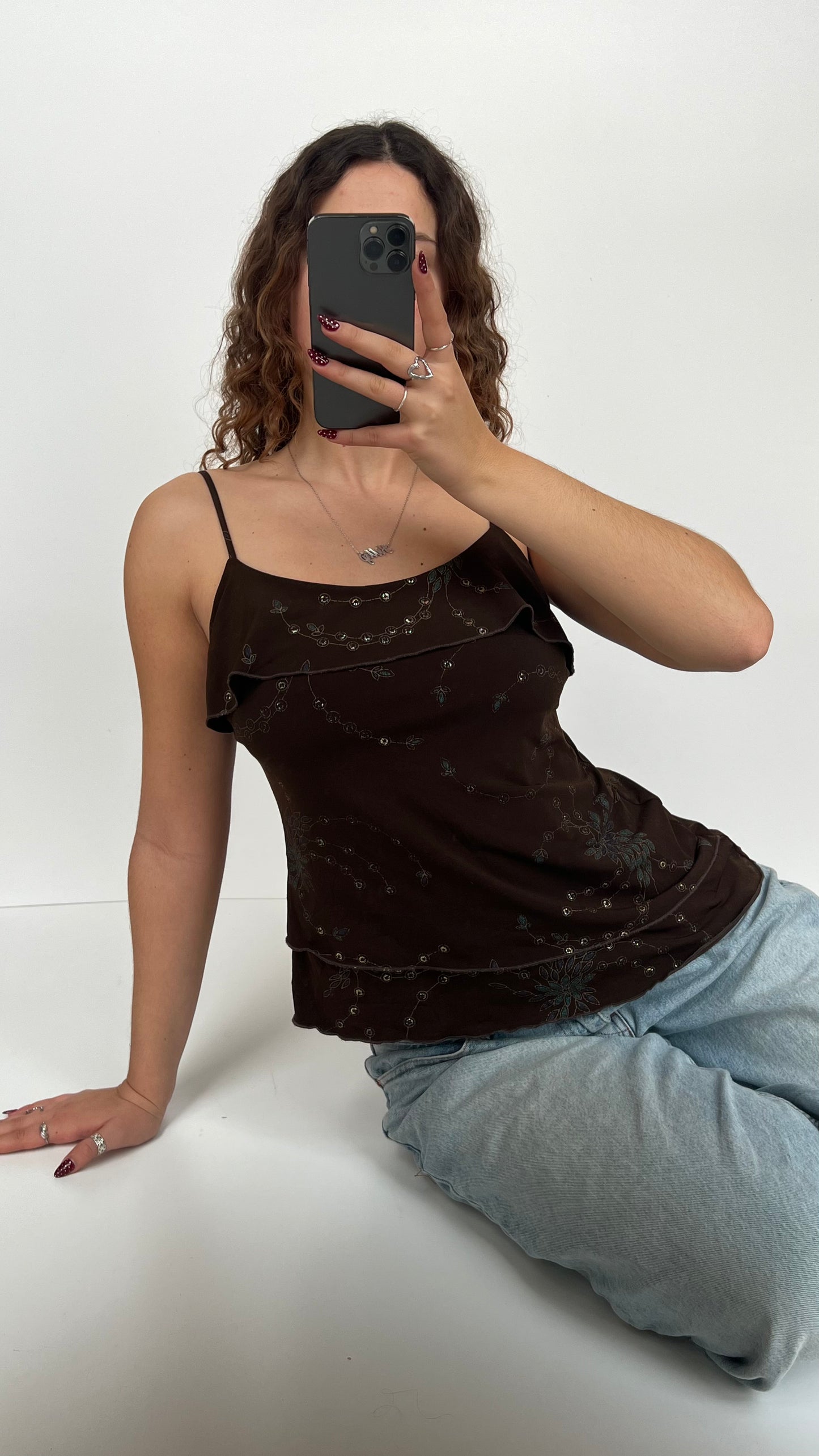 00s brown asymmetric cami- size L