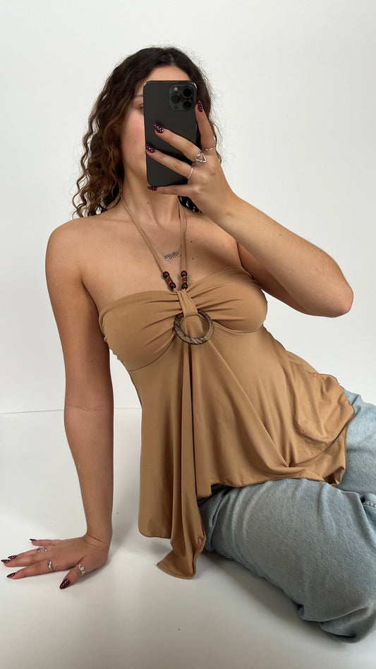 00s brown beaded halter cami- size L/XL