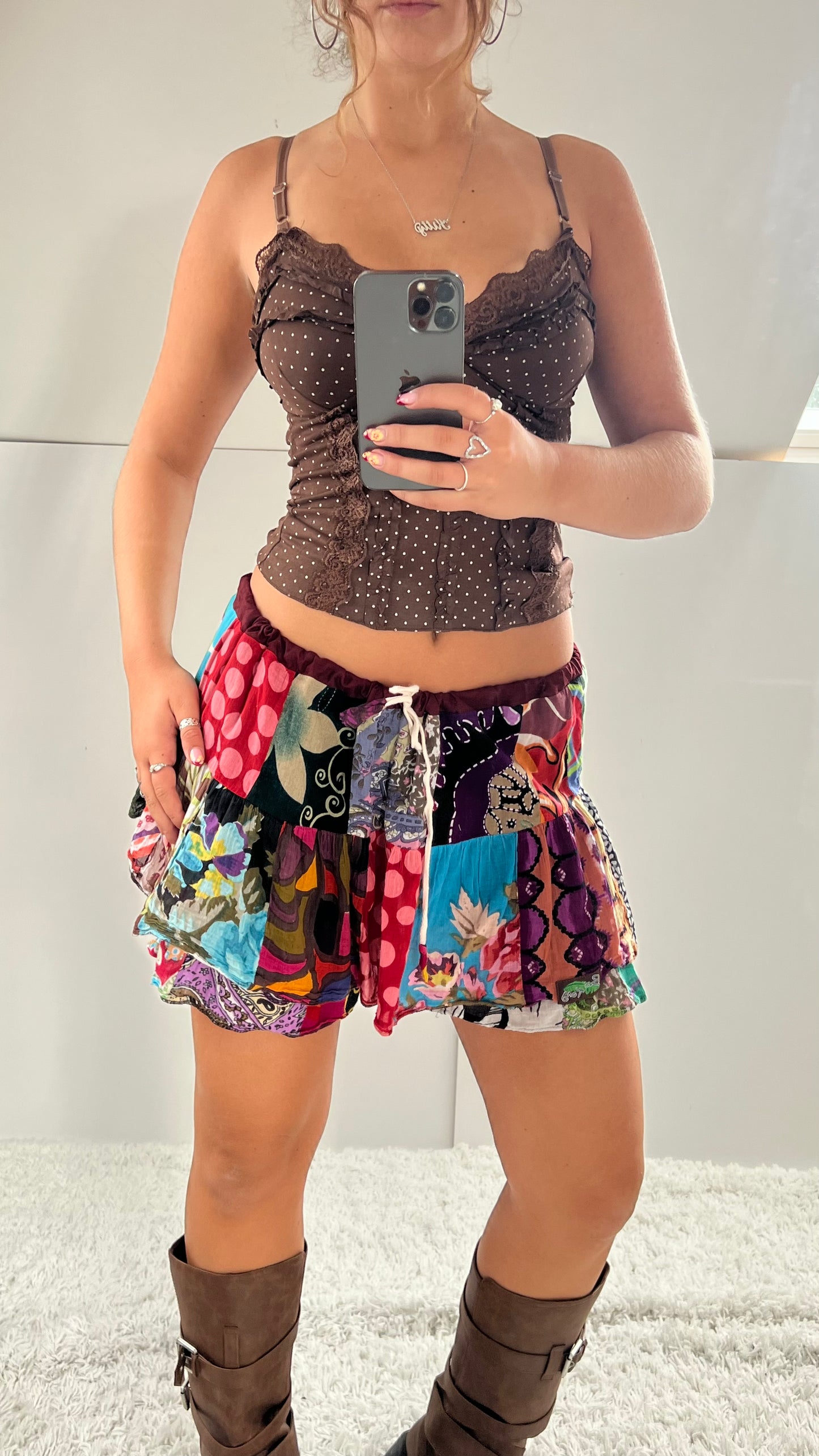 00s patchwork mini skirt- size M