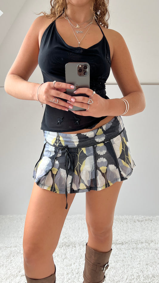 00s grey floral mini skirt- size S
