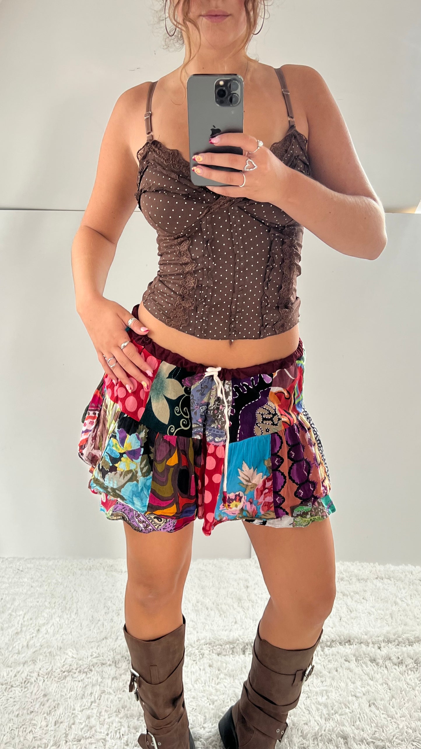 00s patchwork mini skirt- size M