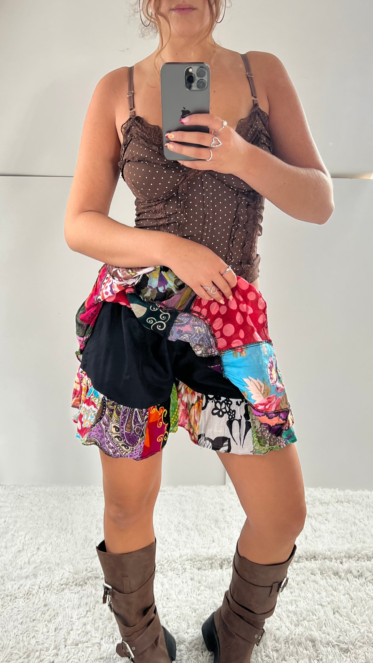 00s patchwork mini skirt- size M