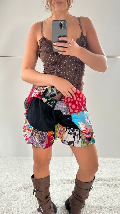 00s patchwork mini skirt- size M