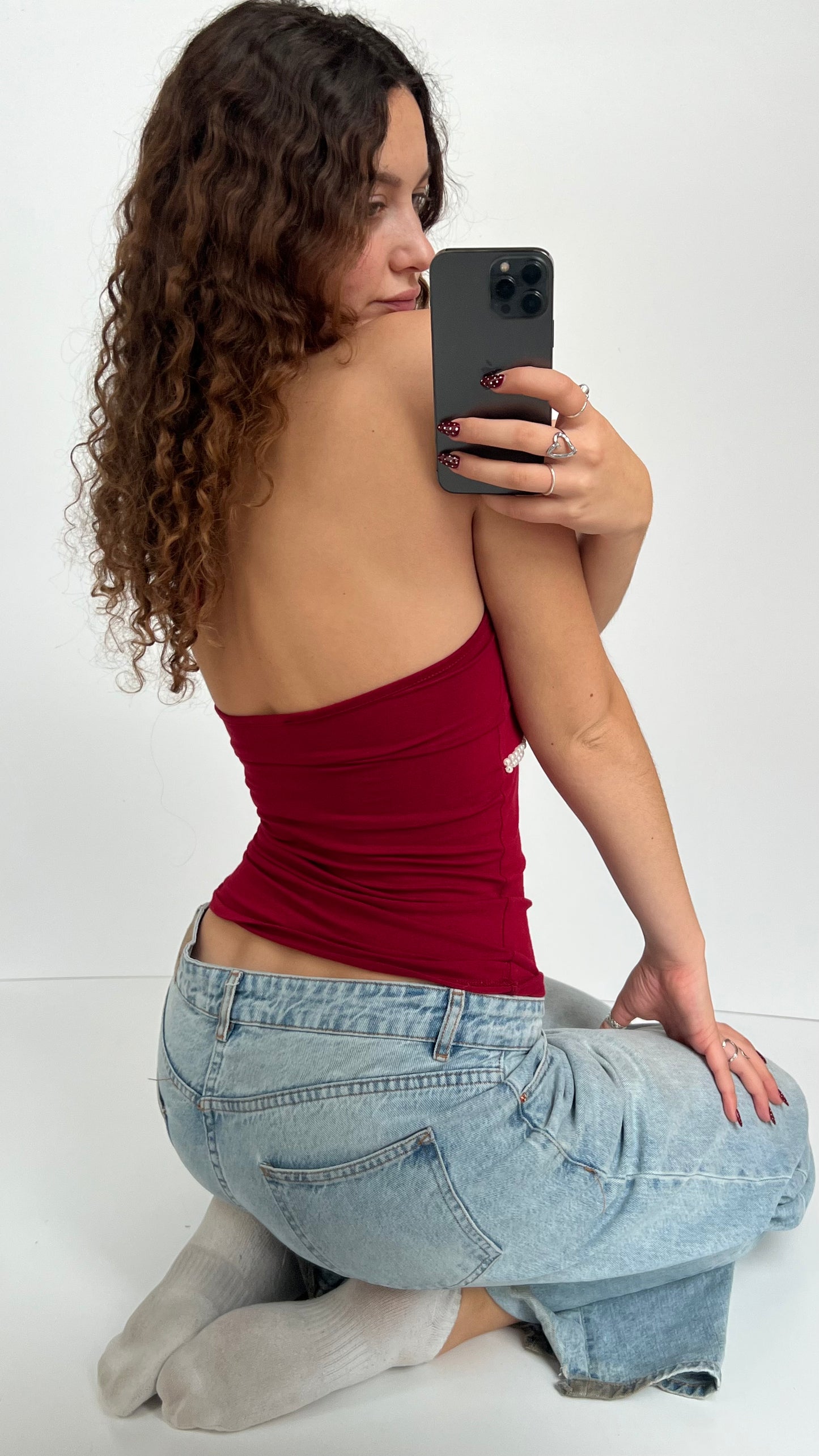 00s red pearl halter cami- size M