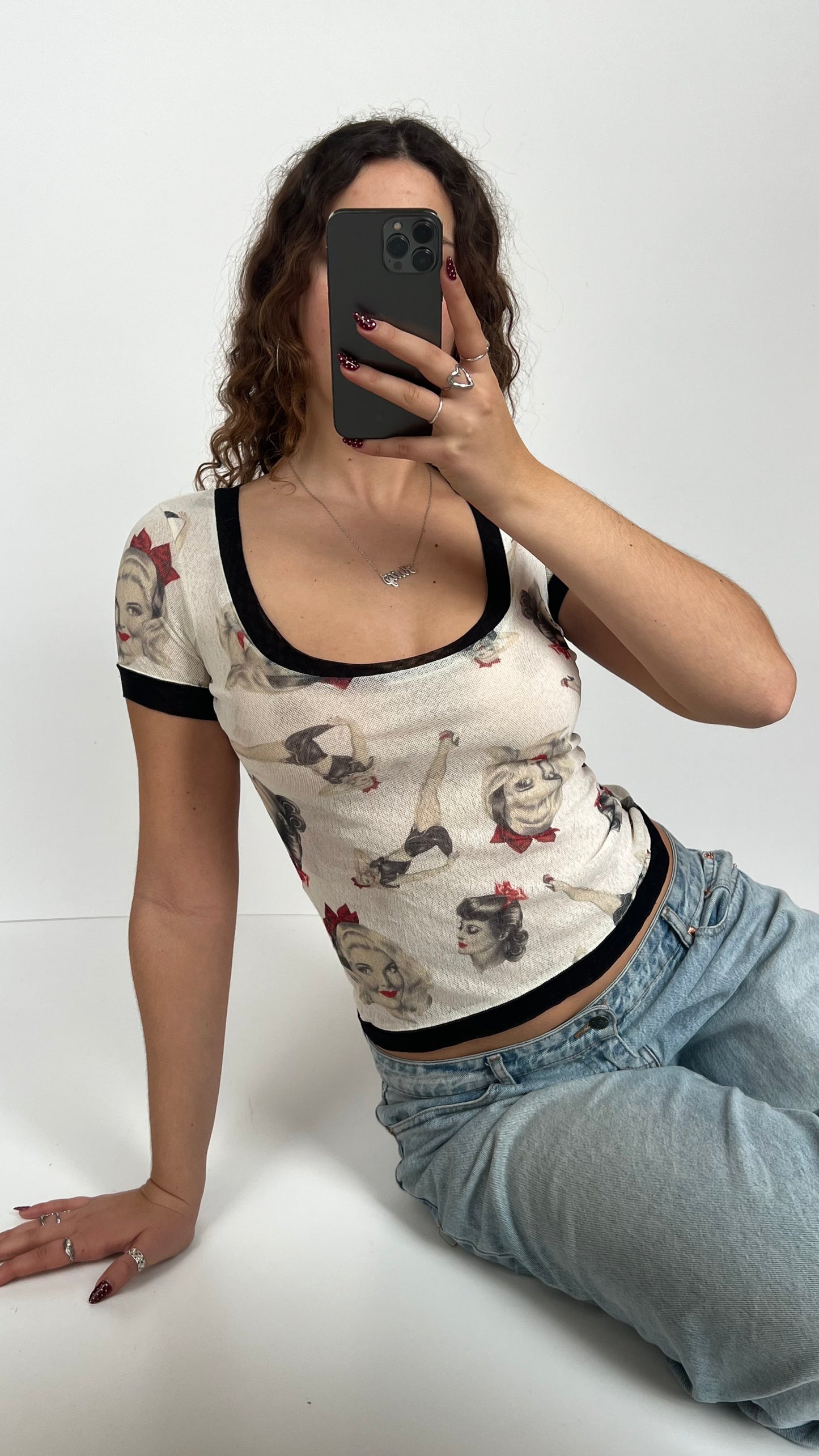 00s white Marilyn Monroe baby tee- size M