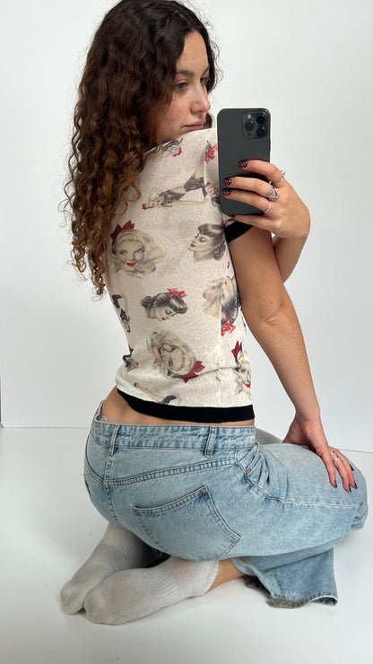 00s white Marilyn Monroe baby tee- size M