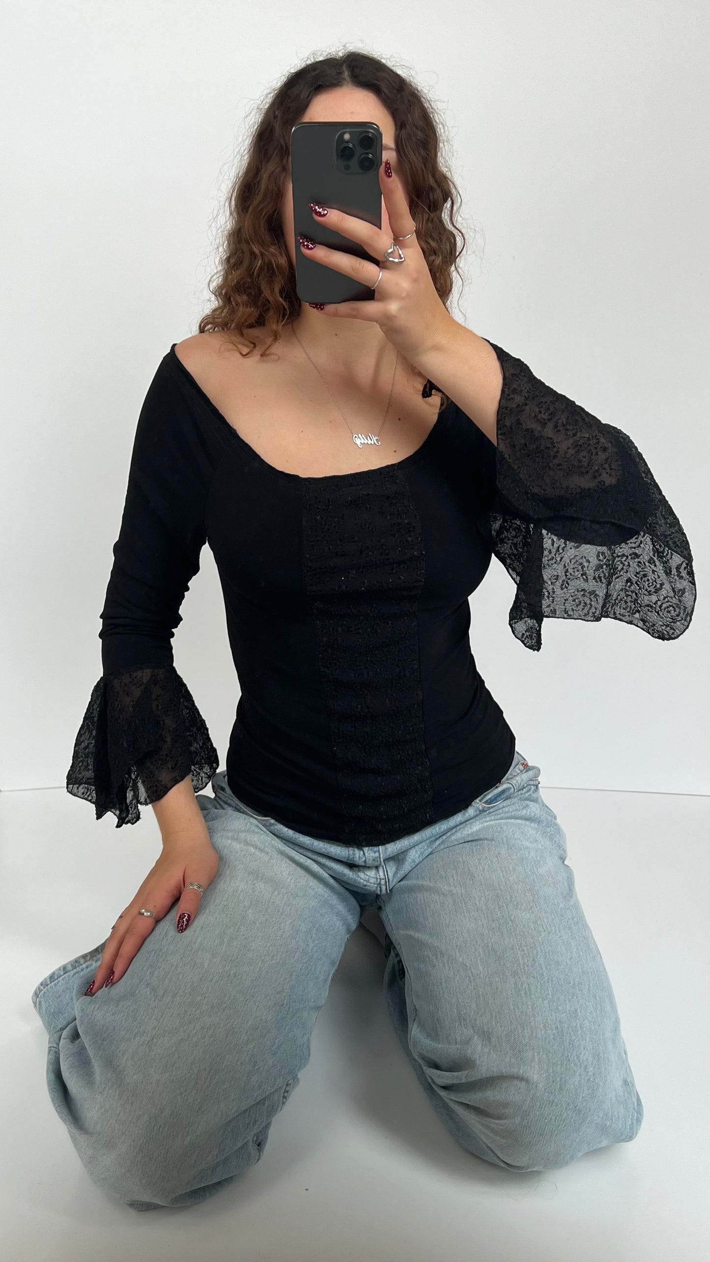 00s black long sleeve top- size S