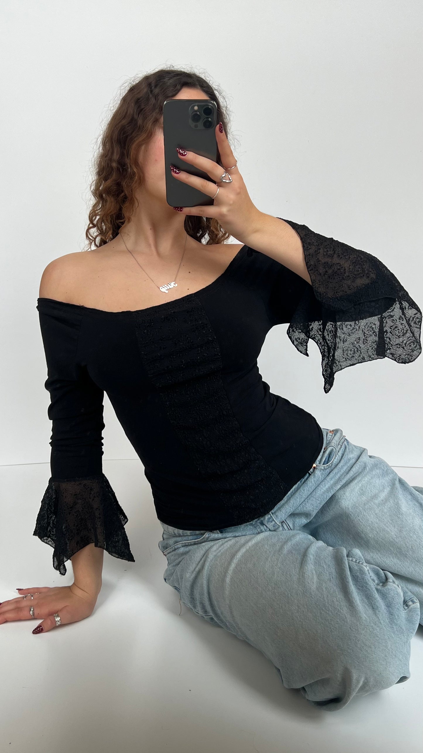 00s black long sleeve top- size S