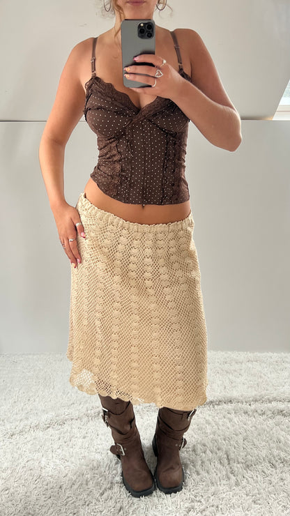 00s cream crochet midi skirt- size M
