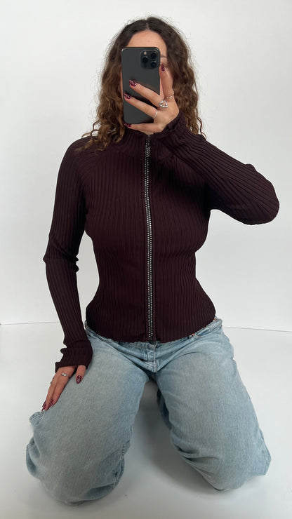 00s brown diamanté zip up- size S/M