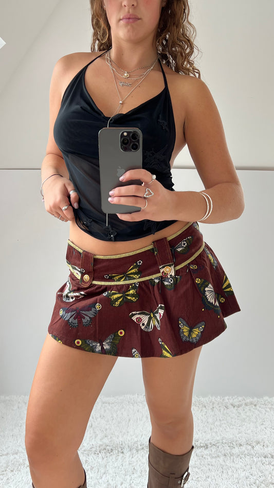 00s brown butterfly mini skirt- size S