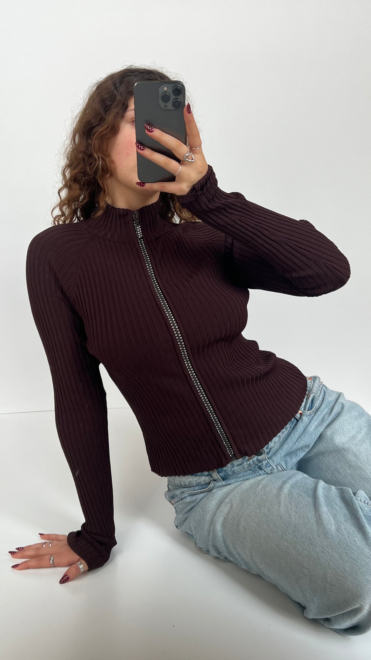 00s brown diamanté zip up- size S/M