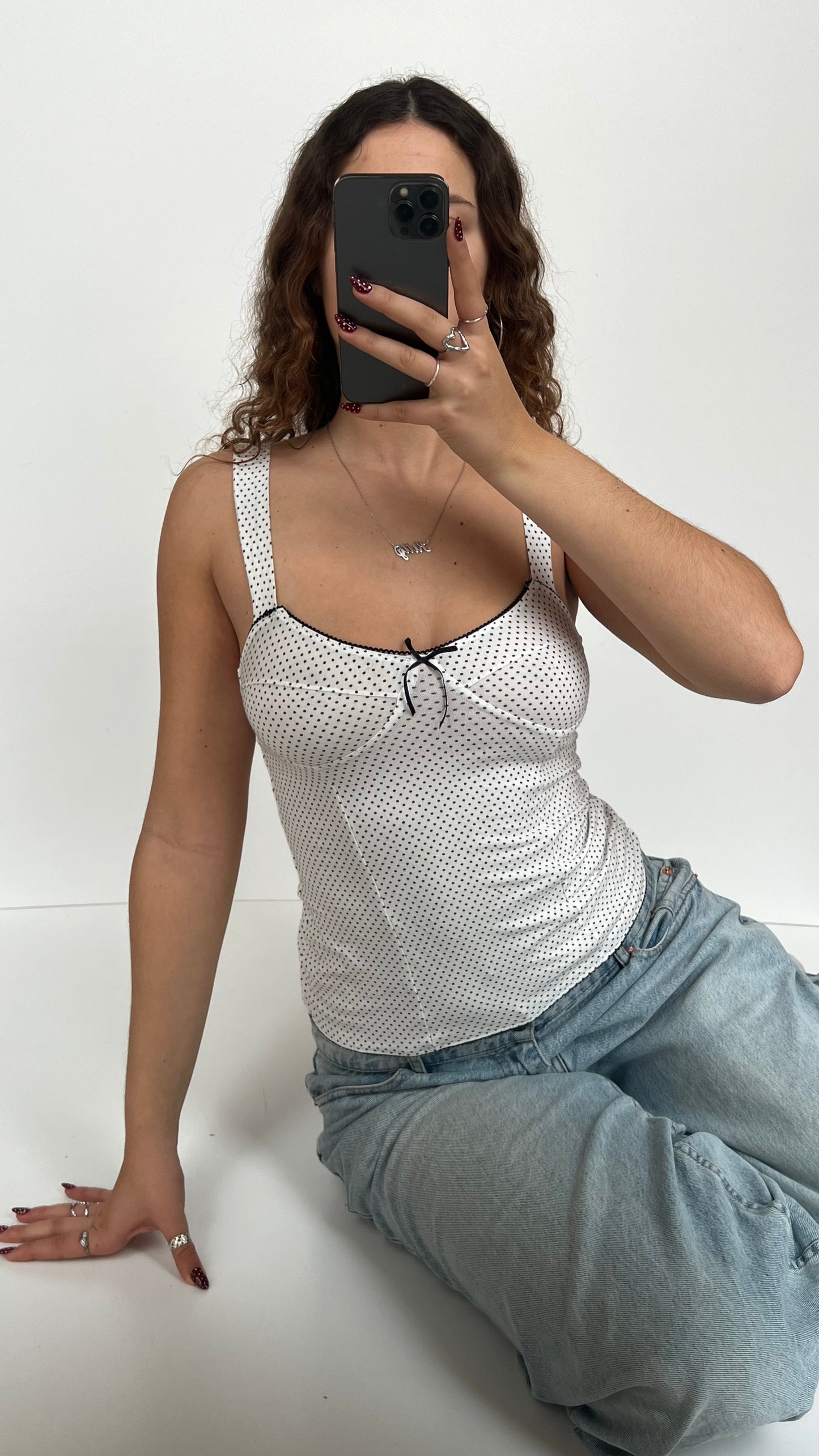 00s white polka dot cami- size S