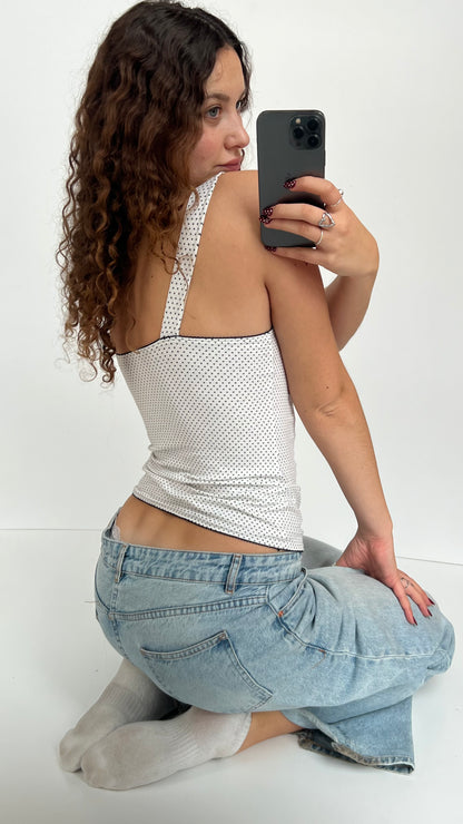 00s white polka dot cami- size S