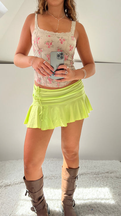 00s green ruffle mini skirt- size M