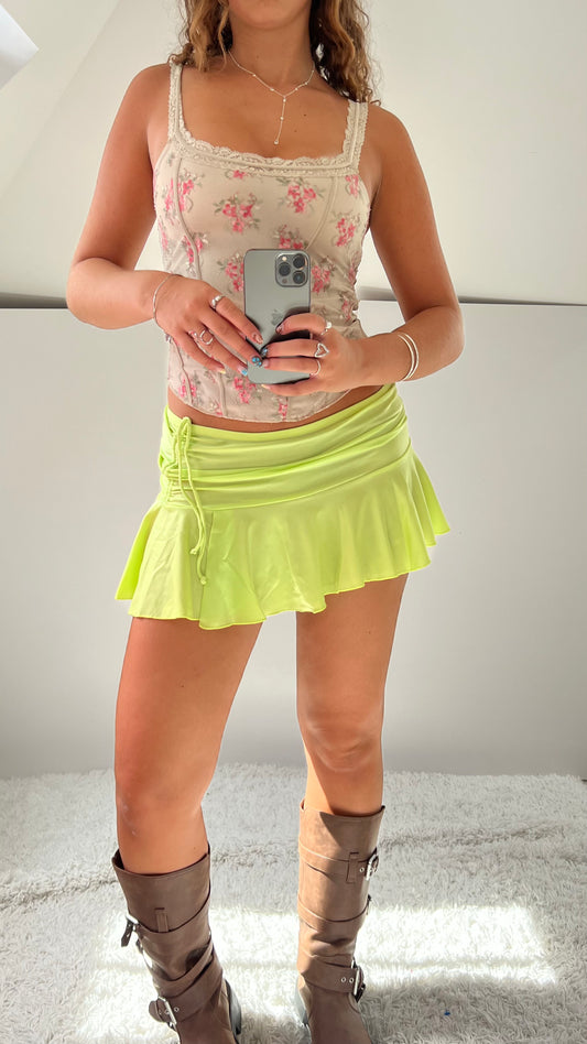 00s green ruffle mini skirt- size M