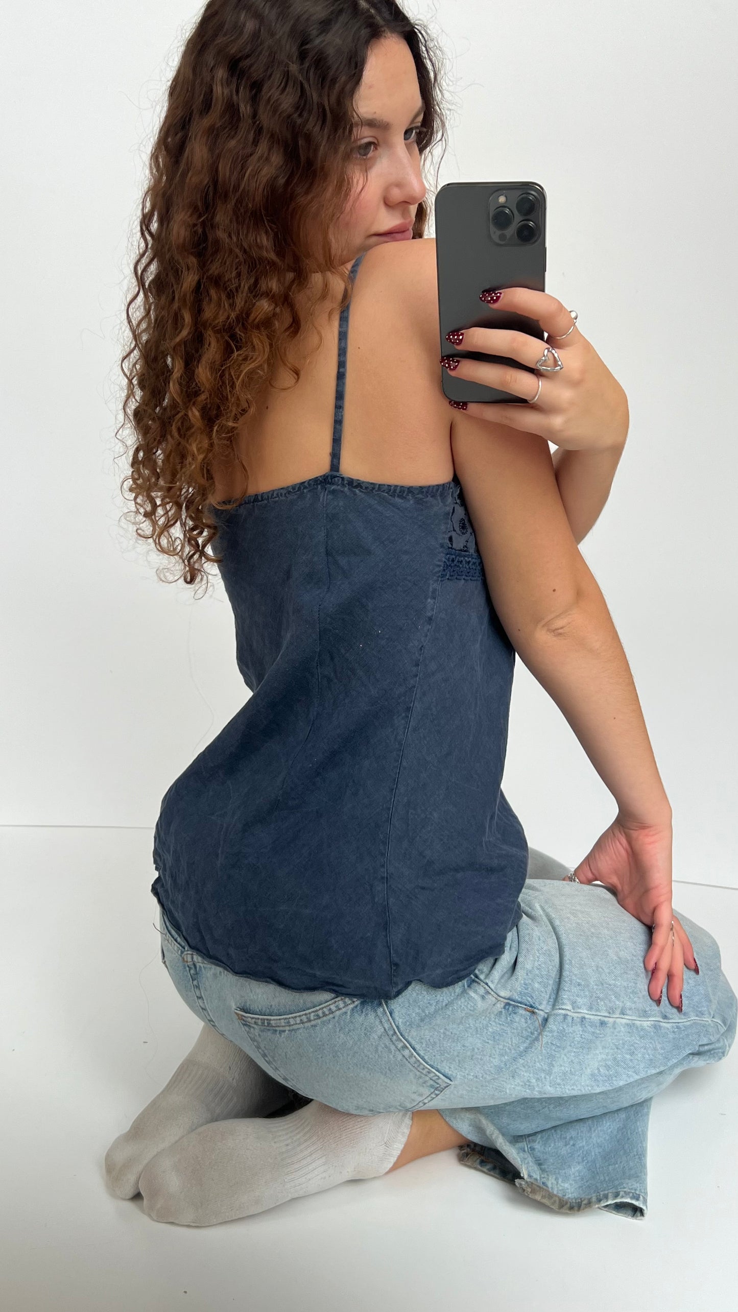 00s navy embroidered cami- size L