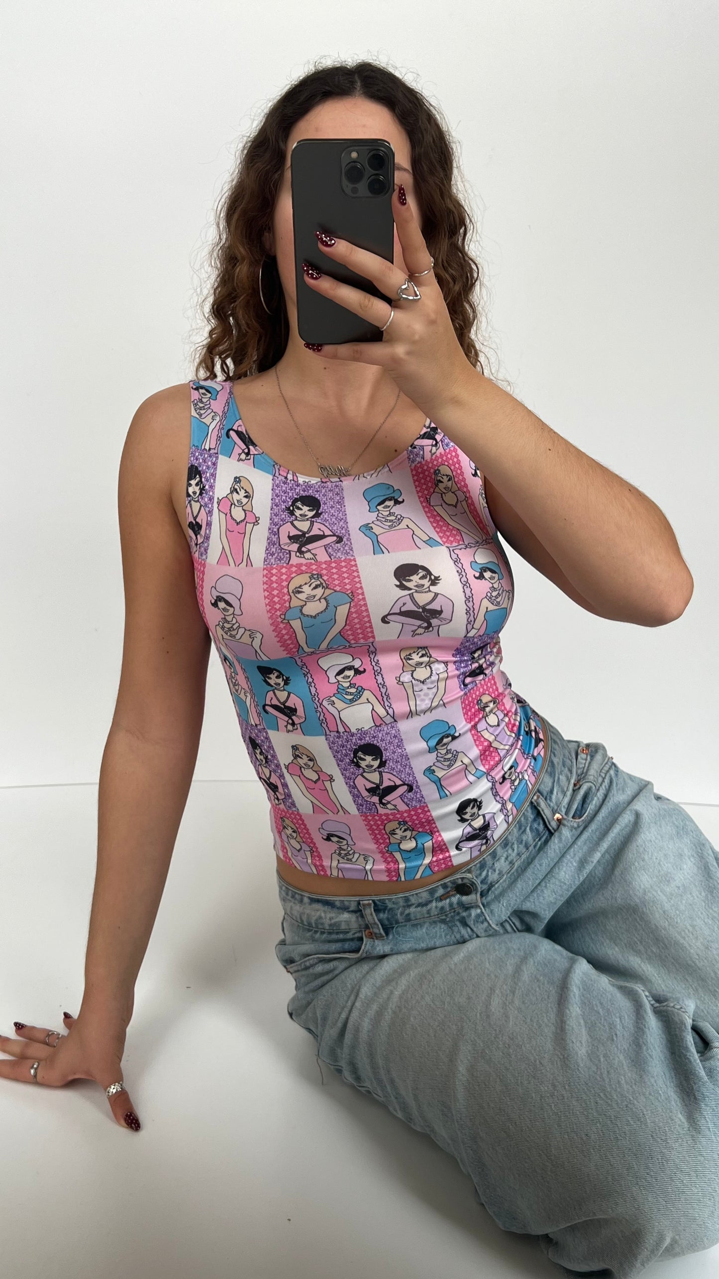 00s pink pop art tank top- size S