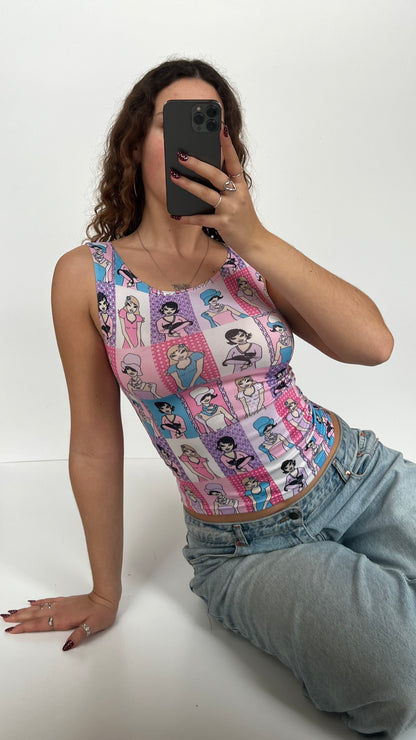 00s pink pop art tank top- size S