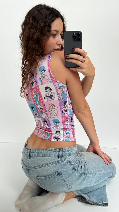 00s pink pop art tank top- size S