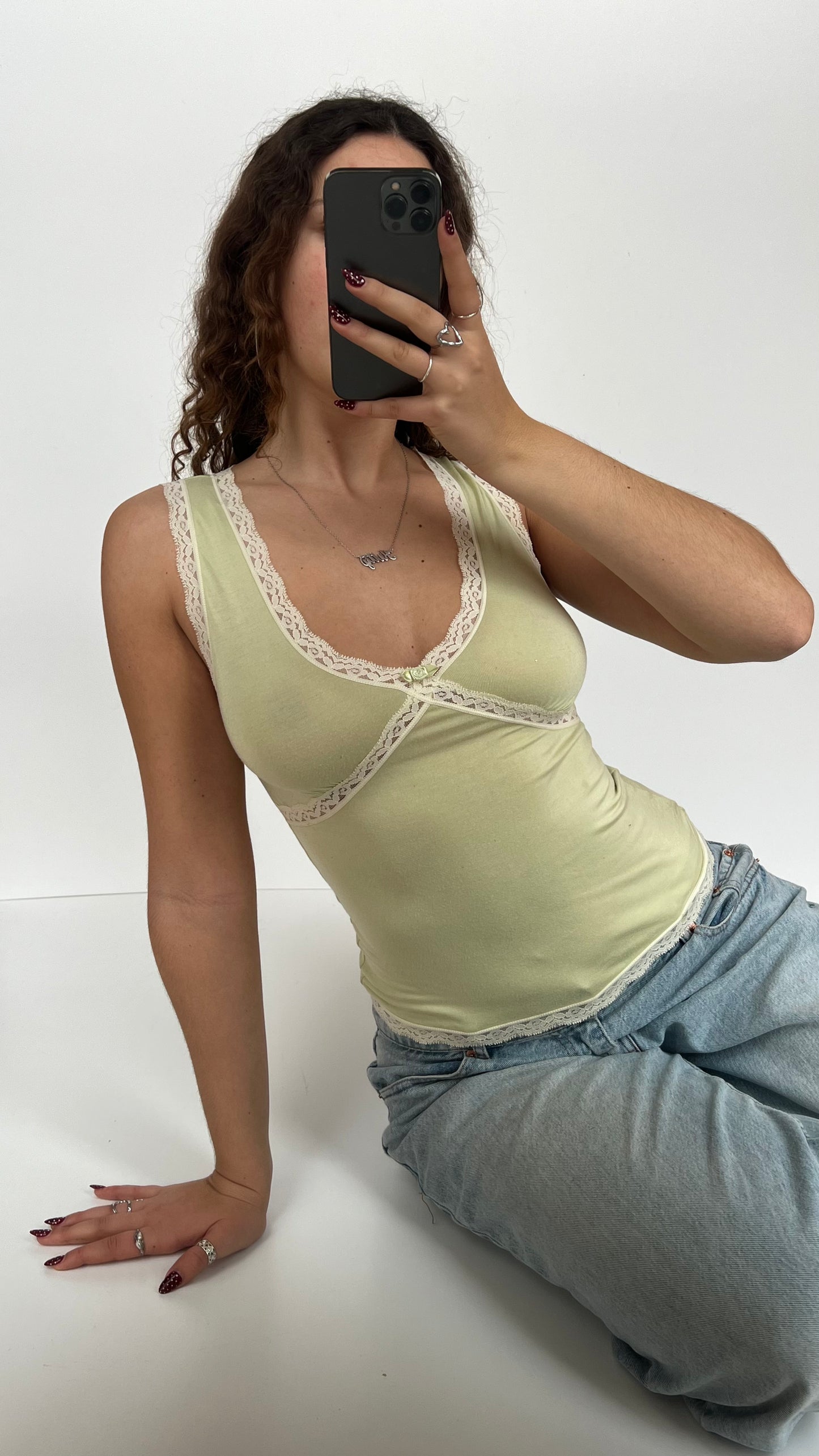 00s green lace cami- size S