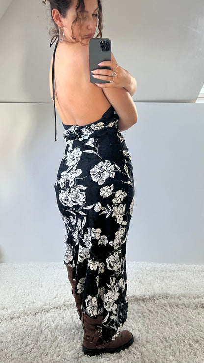 00s black lace floral midi dress- size XL