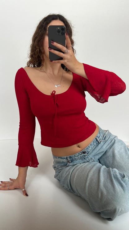 00s red mesh long sleeve top- size S